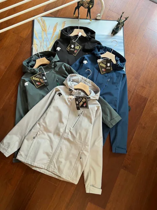 Luxus-Descente-Jacken aus grauem Wildleder, atmungsaktive Kollektion