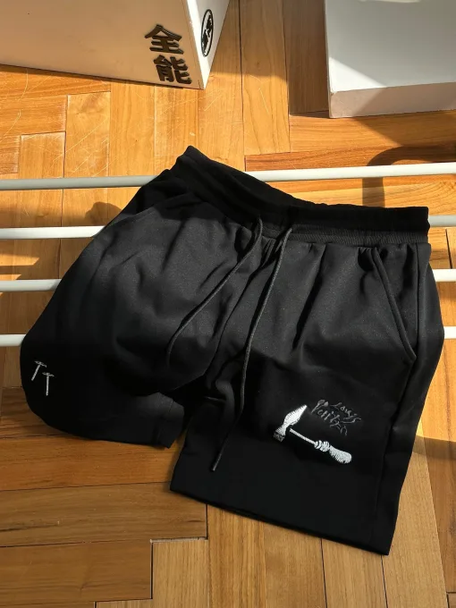 Premium Louis Vuitton Kurzarm Schwarz Bestickt Luxus
