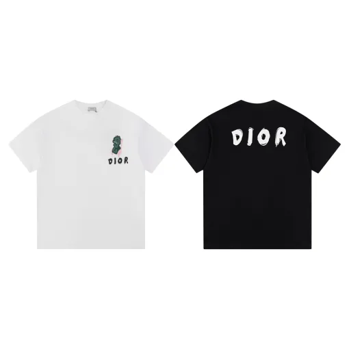Hochwertiges Dior Kurzarmhemd im schwarzen Logo-Stil
