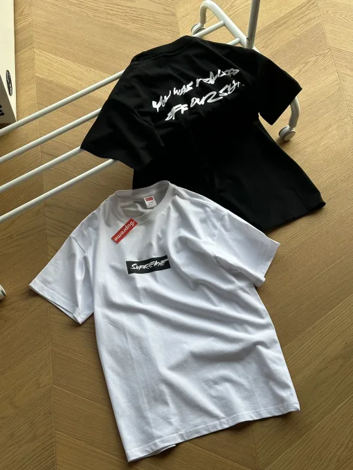 Hochwertiges Supreme Kurzarm-Logo aus schwarzer Baumwolle, Luxus