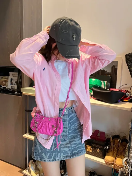 Bestseller Ralph Lauren Hemd Pink Leinen Bestickte Kollektion