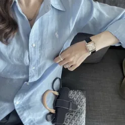 Luxus Ralph Lauren Hemd Sky Leinen Bestickt Luxus