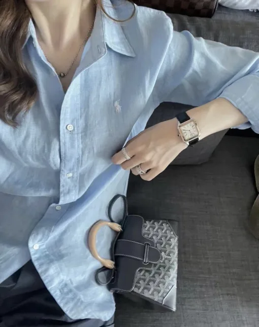 Luxus Ralph Lauren Hemd Sky Leinen Bestickt Luxus
