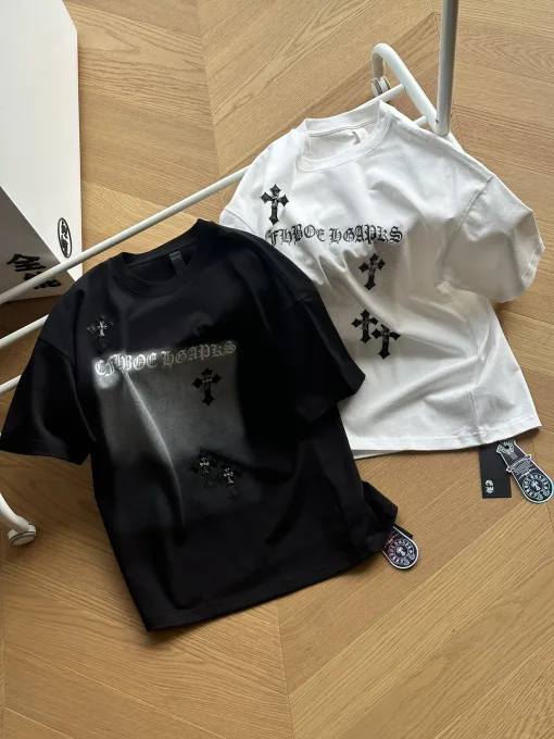 Premium Qualität Chrome Hearts Kurzarm Schwarzes Leder Logo Kollektion