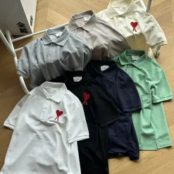 Premium Qualität Ami Kurzarm Grau Bestickter Stil