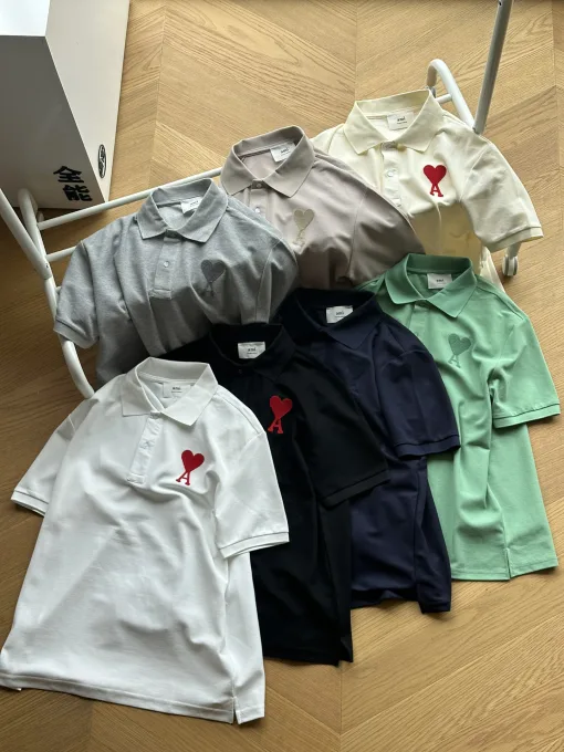 Premium Qualität Ami Kurzarm Grau Bestickter Stil