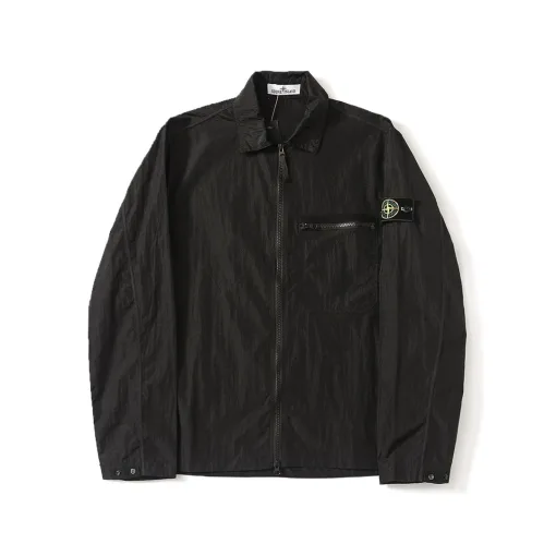 Premium Stone Island Langarmshirt aus schwarzer Nylonkollektion