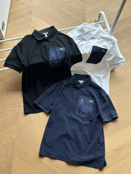 Hochwertiges Lacoste Kurzarm-Freizeitshirt aus schwarzer Baumwolle