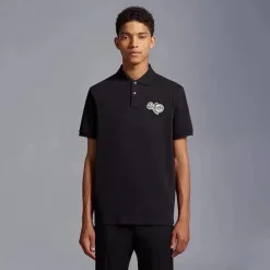 Premium Moncler Kurzarmhemden Schwarz Baumwolle Logo Style