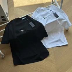 Luxus Prada Kurzarm Schwarz Jersey Logo Style