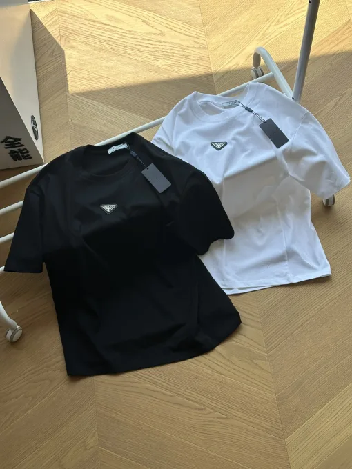 Luxus Prada Kurzarm Schwarz Jersey Logo Style