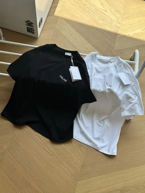 Hochwertige Celine Kurzarm-Logo-Kollektion aus schwarzem Jersey