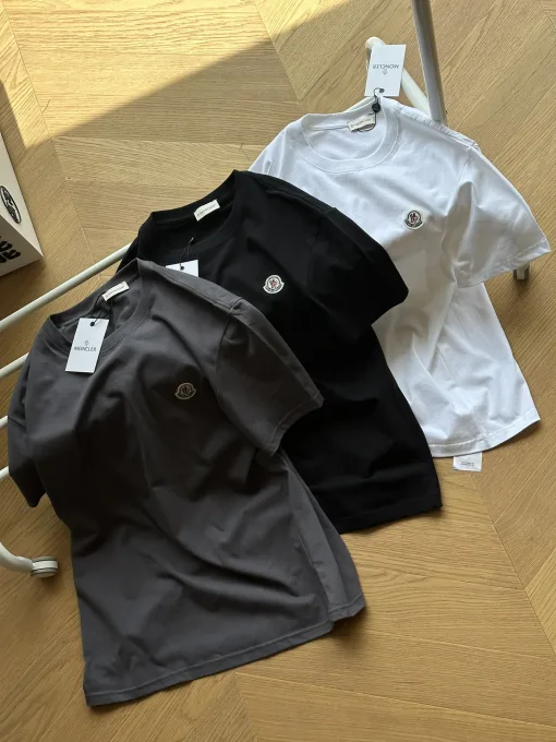 Premium Moncler Kurzarm Schwarz Baumwolle Logo Style
