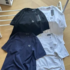 Luxus Fred Perry Kurzarm Schwarz Baumwolle Bestickt Luxus