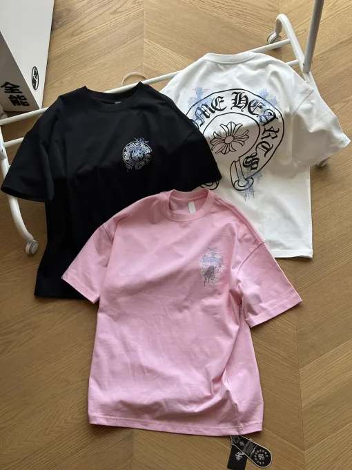 Premium Chrome Hearts Kurzarm-Kollektion mit schwarzem Druck
