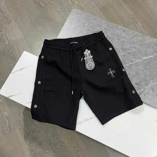 Premium Chrome Hearts Shorts Schwarz Baumwolle Stickerei Stil