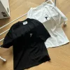 Premium Qualität Ami Kurzarm Schwarz Baumwolle Stickerei Stil