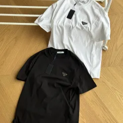 Bestseller Prada Kurzarm Schwarz Jersey Logo Luxus