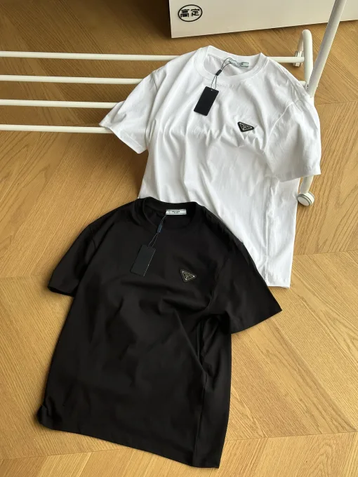 Bestseller Prada Kurzarm Schwarz Jersey Logo Luxus