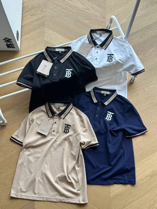 Luxus-Poloshirt von Burberry im schwarzen Baumwoll-Jacquard-Stil