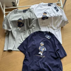 Bestseller Ralph Lauren Kurzarm-Kollektion aus gewaschener Baumwolle in Grau