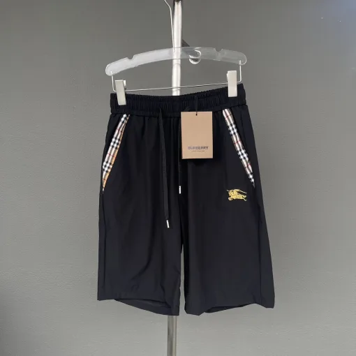 Premium Burberry Shorts Schwarze Seide Gestreifte Kollektion