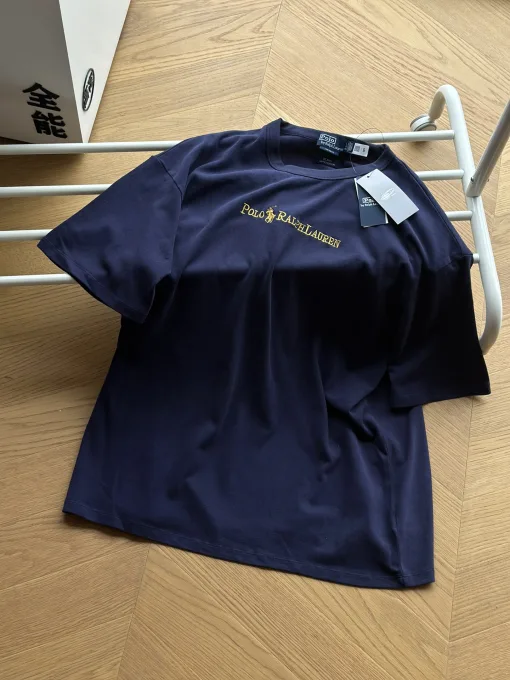 Premium Qualität Ralph Lauren Kurzarm Blau Baumwolle Bestickt Luxus