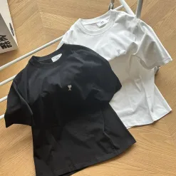 Hochwertiger Ami Kurzarm Schwarz Jersey Stickerei Luxus