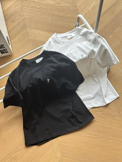 Hochwertiger Ami Kurzarm Schwarz Jersey Stickerei Luxus