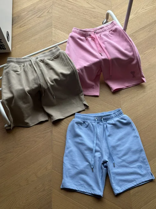 Premium Ami Shorts, Baumwolle, bestickt, Schwarz