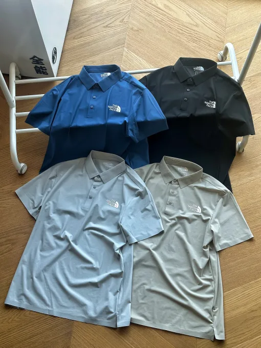 Luxus The North Face Kurzarmhemden Schwarze Seide Casual Style