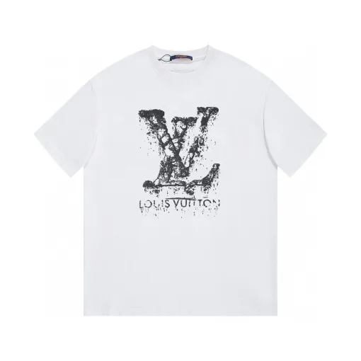 Hochwertiges Louis Vuitton Kurzarmhemd im schwarzen Logo-Stil