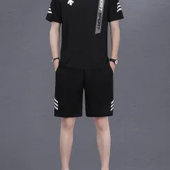 Hochwertiges Descente Kurzarmhemd Schwarz Seide Casual Kollektion
