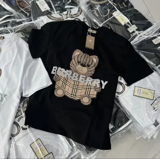 Premium Burberry Kurzarm-Kollektion aus schwarzer Seide
