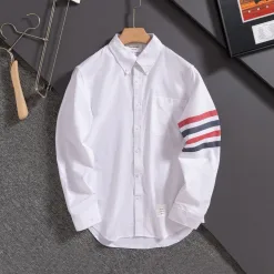 Hochwertiges Thom Browne Langarmshirt aus roter Baumwolle im Streifenstil