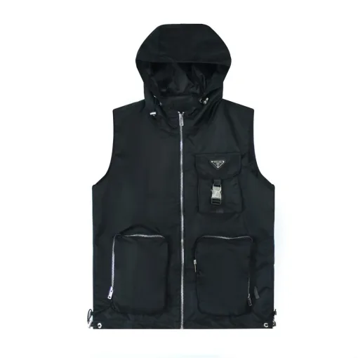 Bestseller Prada Ärmelloses schwarzes Nylon Solid Kollektion