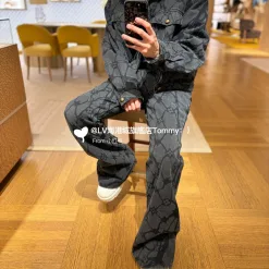 Hochwertige Louis Vuitton Jeans Black Denim Jacquard Kollektion