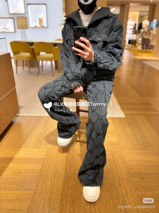 Hochwertige Louis Vuitton Jeans Black Denim Jacquard Kollektion