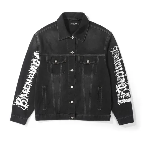 Luxus Balenciaga Jacke Schwarz Denim Atmungsaktiver Stil