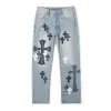 Premium Chrome Hearts Jeans Silber Leder Patchwork Luxus