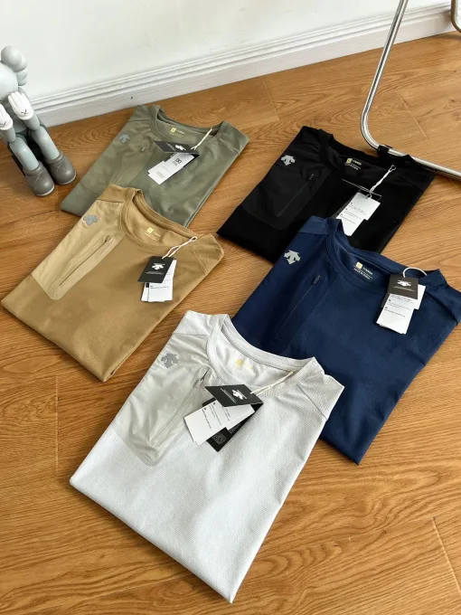 Bestseller Descente Kurzarm-Kollektion aus schwarzem, atmungsaktivem Nylon