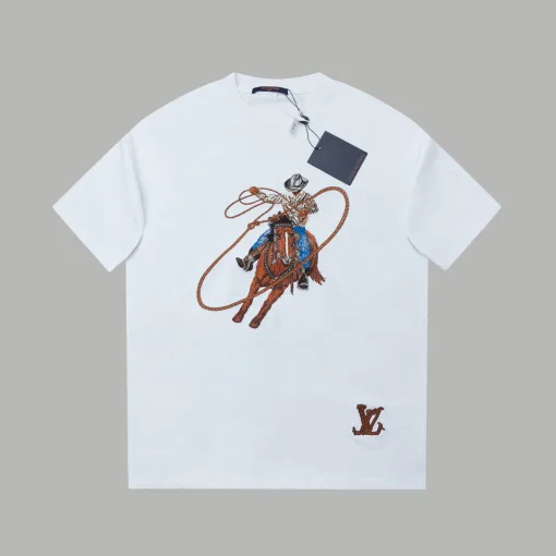 Hochwertiger Louis Vuitton-Stil mit kurzen Ärmeln und Stickerei