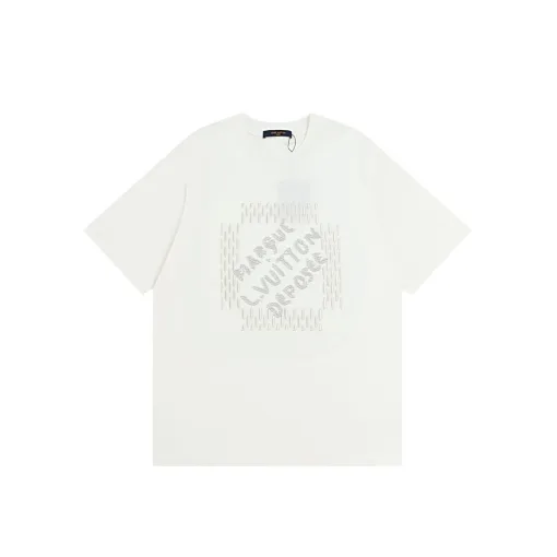 Premium Qualität Louis Vuitton Kurzarm Baumwolle Bestickt Luxus