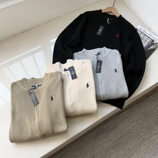Hochwertige Ralph Lauren Langarm Schwarz Classic Luxury