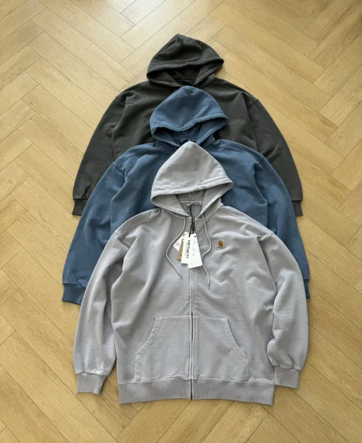 Luxus-Jacken von Carhartt, grau, Baumwolle, gewaschen, Luxus