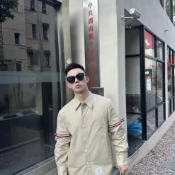 Luxus Thom Browne Hemd Schwarz Baumwolle Logo Luxus