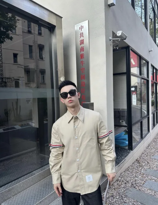 Luxus Thom Browne Hemd Schwarz Baumwolle Logo Luxus