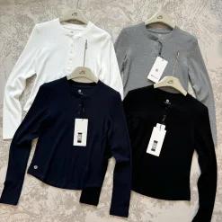 Bestseller Lululemon Langarm Schwarz Strick Eleganter Stil
