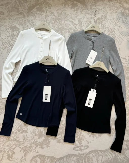 Bestseller Lululemon Langarm Schwarz Strick Eleganter Stil