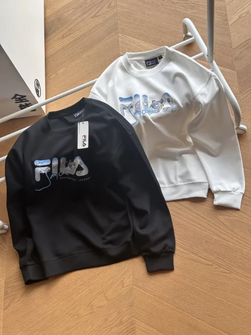 Hochwertige Fila Sweatshirts Schwarz Baumwolle Print Luxus